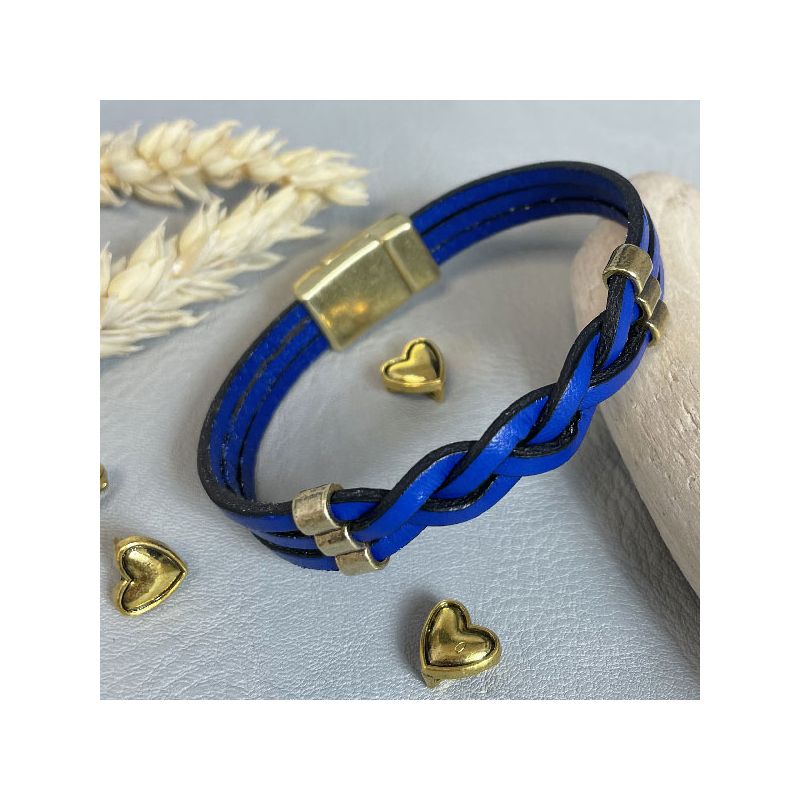 Kit Bracelet Cuir Bleu Vif Et Bronze Style Boho Facile Avec Son Tutoriel