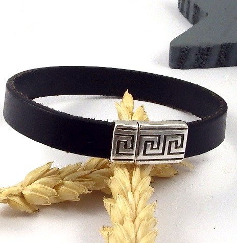 Kit bracelet cuir noir simple fermoir argent geometrique ethnique