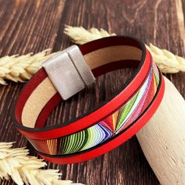 Kit tutoriel bracelet cuir rouge et arc en ciel