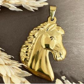 Pendentif cheval acier inoxydable doré 41mm