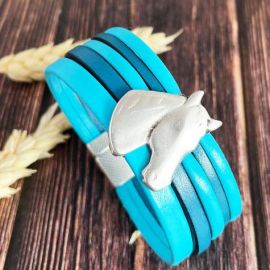Kit bracelet cuir manchette turquoise cheval argent