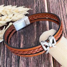 Kit bracelet cuir marron tresse argent