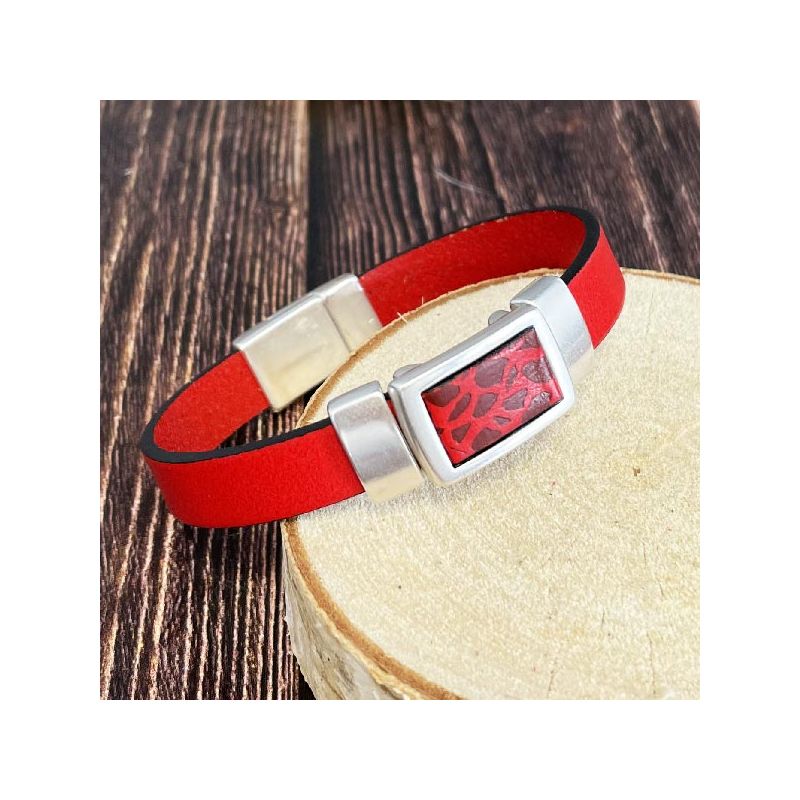 Bracelet Cuir Rouge - 21 Cm - Charles Le Jeune (CLJ) - NEUF Avec étiquettes