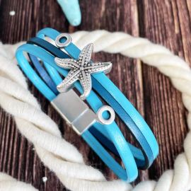 Kit bracelet cuir turquoise et argent playa bella