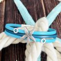 Kit bracelet cuir turquoise et argent playa bella