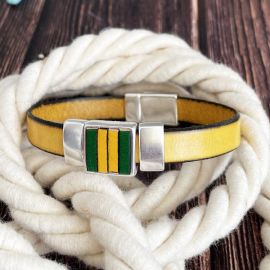Kit tutoriel bracelet cuir jaune cabochon jaune et vert et argent