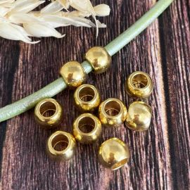 10 perles rondes laiton dore pour cuir 3mm