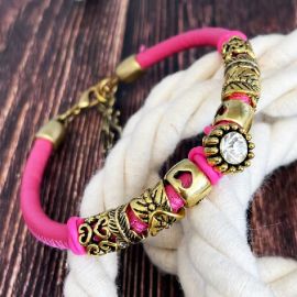 Kit bracelet cuir rond couture top qualite fuchsia metal dore et cristal tutoriel offert
