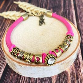 Kit bracelet cuir rond couture top qualite fuchsia metal dore et cristal tutoriel offert