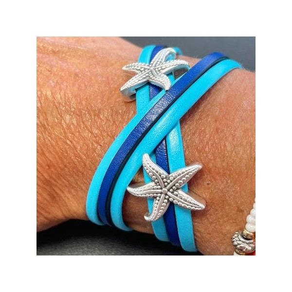 Kit bracelet cuir turquoise et bleu caraibes