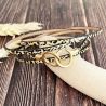 Kit bracelet en cuir fin noir et or 4 tours avec fermoir menottes or 