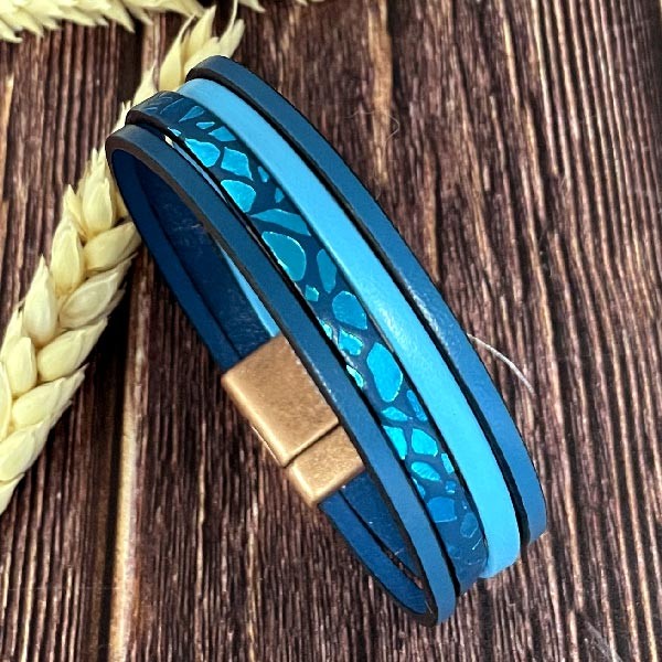 Kit bracelet cuir turquoise et imprime metal