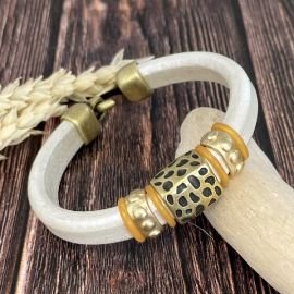 Kit bracelet cuir regaliz ivoire metal et perles bronze