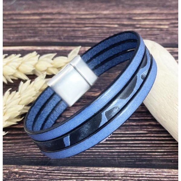 Kit tutoriel bracelet cuir savane bleuet et noir