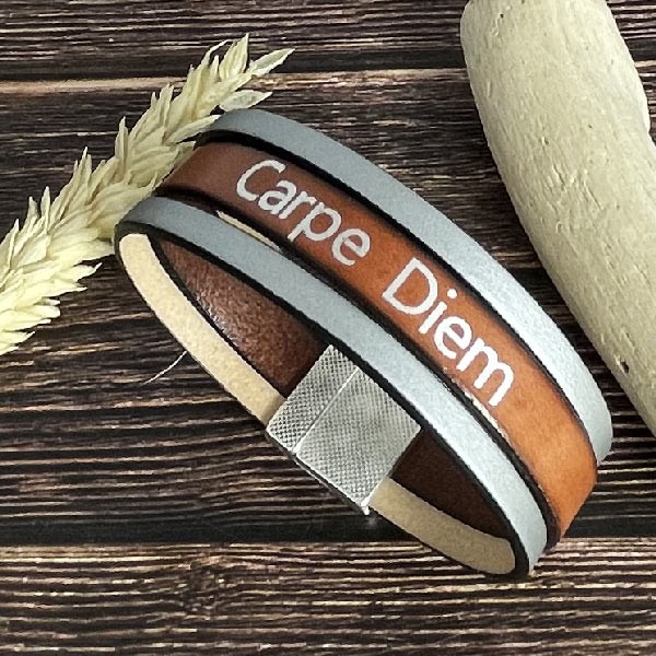 Kit tutoriel bracelet cuir naturel et marron Carpe Diem