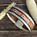Kit tutoriel bracelet cuir naturel et marron Carpe Diem