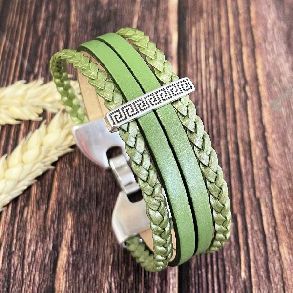 Kit tutoriel bracelet cuir tresse vert metal et argent