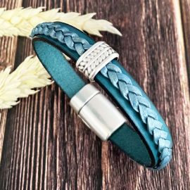 kit tutoriel bracelet cuir Victoria bleu turquoise et argent boho chic