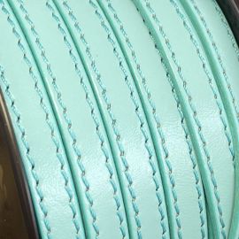 Cuir plat 10mm turquoise pastel coutures au ton par 20cm