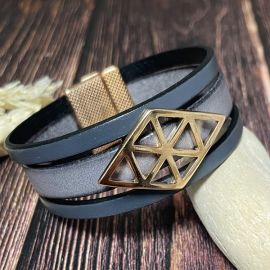 Kit tutoriel bracelet cuir deux gris geometrique et or rose