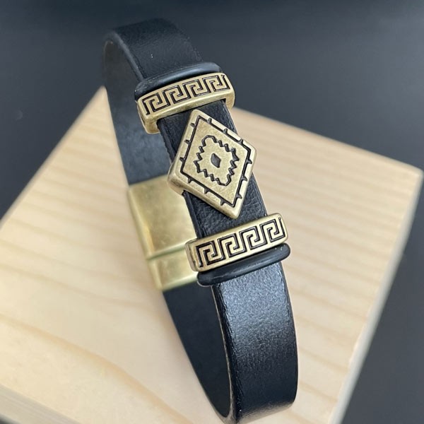 Kit  bracelet cuir GEORGIO noir et bronze boho
