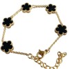 Bracelet chainette acier inoxydable fleurs noires emailles plaque or