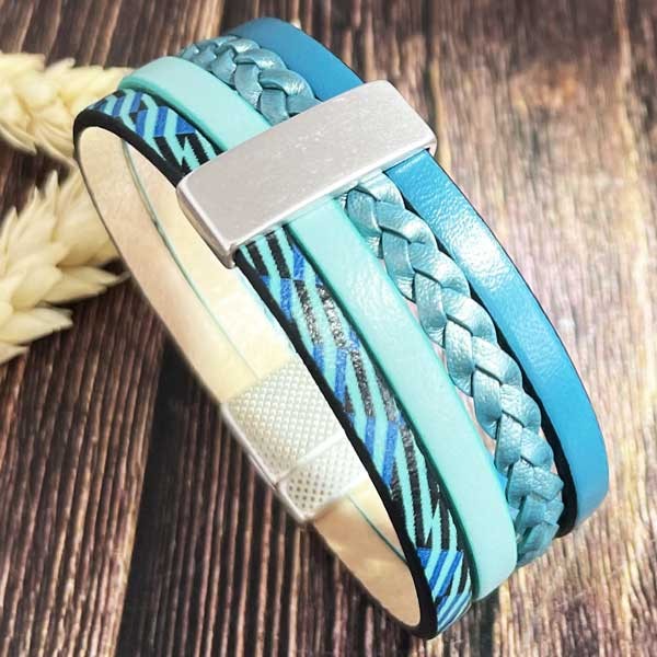 Kit bracelet cuir manchette symphonie turquoise et argent