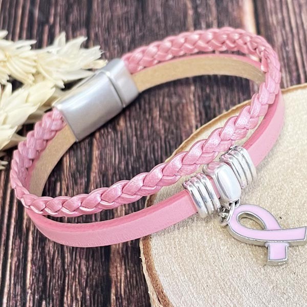 Kit bracelet cuir rose double octobre rose