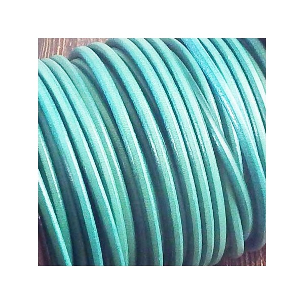 Cordon cuir rond turquoise 4mm par 20 cm