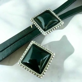 Passant carre plaque argent pour cabochon onyx 18mm cuir plat 10mm