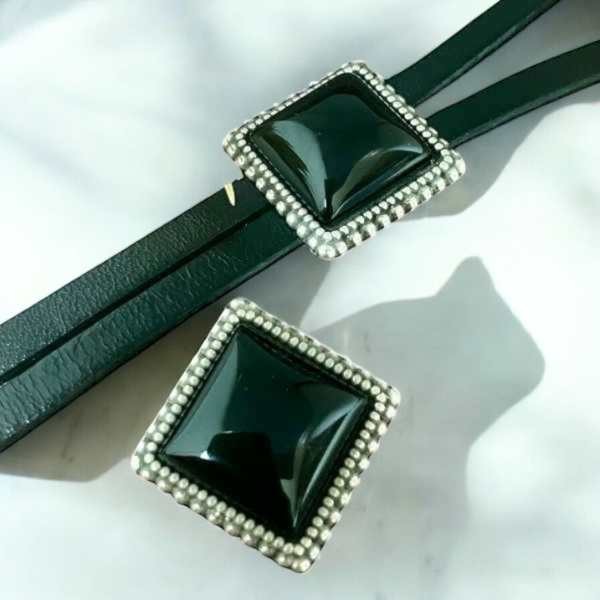 Passant carre plaque argent pour cabochon onyx 18mm cuir plat 10mm