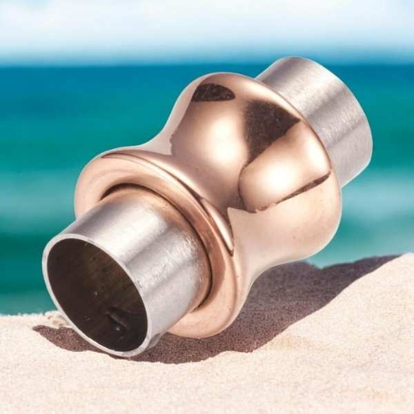 Fermoir magnetique bicolore acier inoxydable couleur acier et or rose pour cuir 6mm