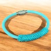 Kit bracelet cuir avec tube strass turquoise et fermoir acier