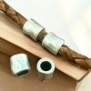 2 perles tube martelees argent pour cuir 4mm