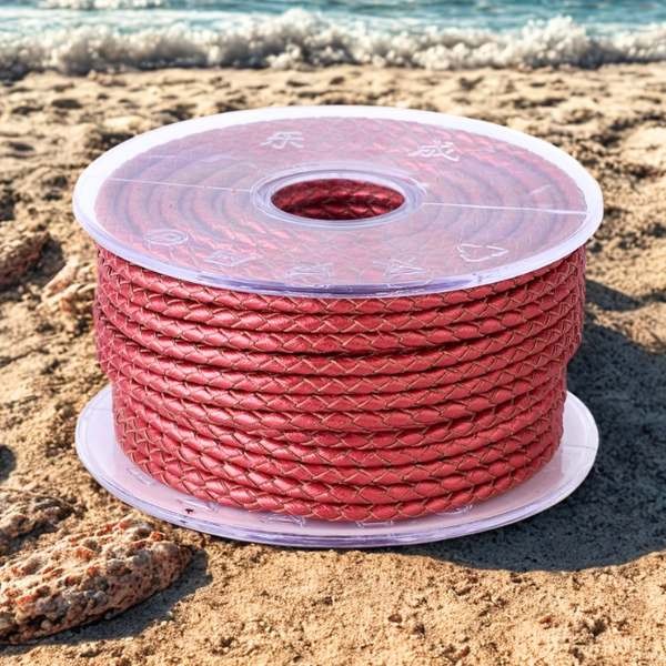 Cordon cuir rond tresse cuivre rouge metal 3MM par 20cm