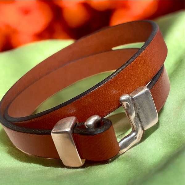 Kit tutoriel bracelet cuir marron 2 tours avec fermoir fer à cheval argent