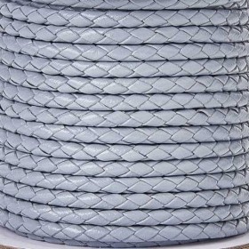 Cordon cuir rond tresse gris clair 3MM par 20cm