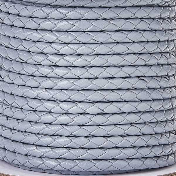 Cordon cuir rond tresse gris clair 3MM par 20cm