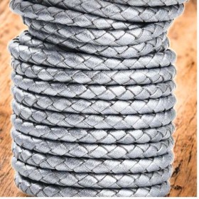 Cordon cuir rond tresse argent 4MM par 20cm
