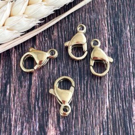 4 fermoirs mousqueton acier inoxydable dorés 15x8mm