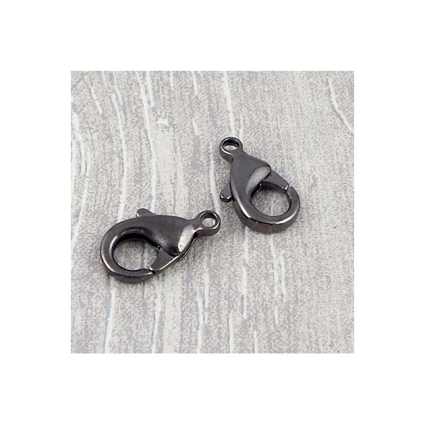 2 fermoirs mousqueton gun métal 15x8mm