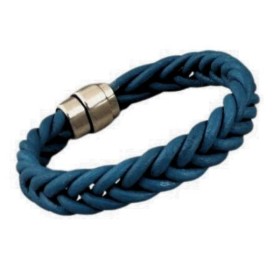 Kit bracelet cuir turquoise tresse 5 brins fermoir argent