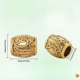 10 perles ciselees ethniques baril tibetain dore antique interieur 4mm