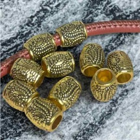10 perles ciselees ethniques baril tibetain dore antique interieur 4mm