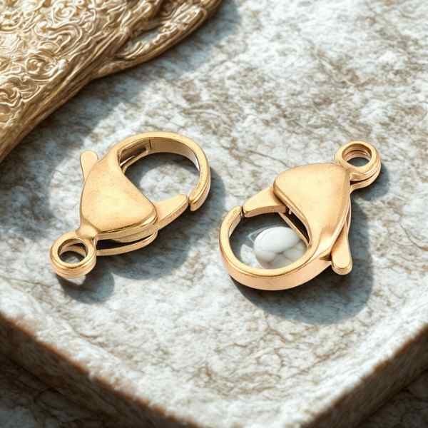 2 fermoirs mousqueton acier inoxydable dore 17x10mm