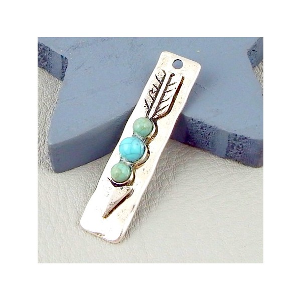 1 pendentif boheme fleche argent vieilli et howlite turquoise 43x10mm