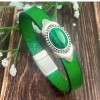 Kit tutoriel bracelet cuir vert gazon cabochon malachite et argent