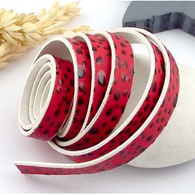 Cuir simili plat imprime tachete rouge et noir 10mm par 1 mètre