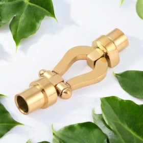 Fermoir magnetique manille acier inoxydable plaque or pour cuir 5mm