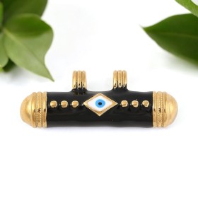 Passant tube acier inoxydable emaille plaque or noir courbe 40mm pour cuir 3mm